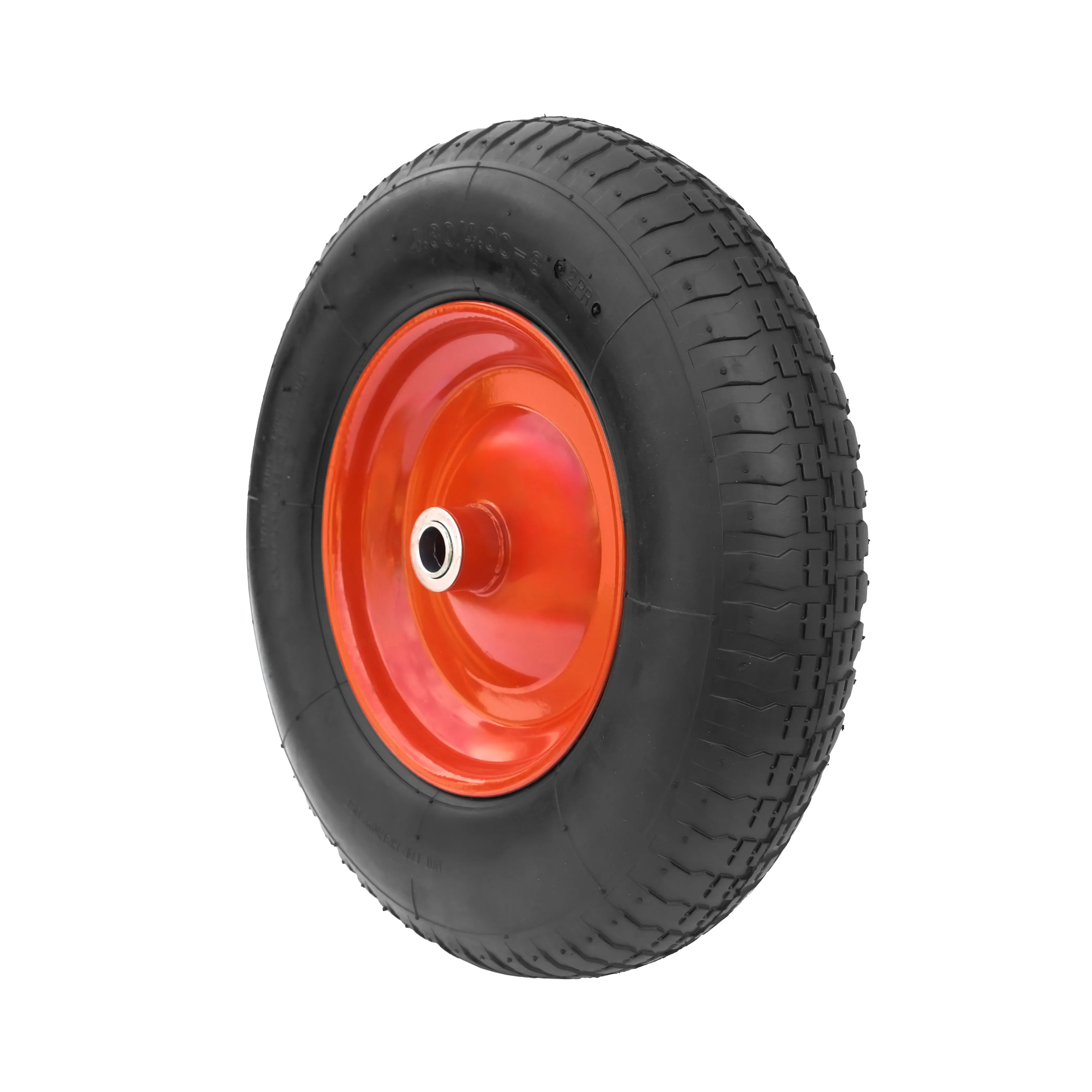 PR 3007-20 - Колесо для тачки / тележки пневматическое 4.80/4.00-8, сварной диск, диаметр 390 мм, ось 20 мм, металлический обод, симметричная ступица, шариковый подшипник