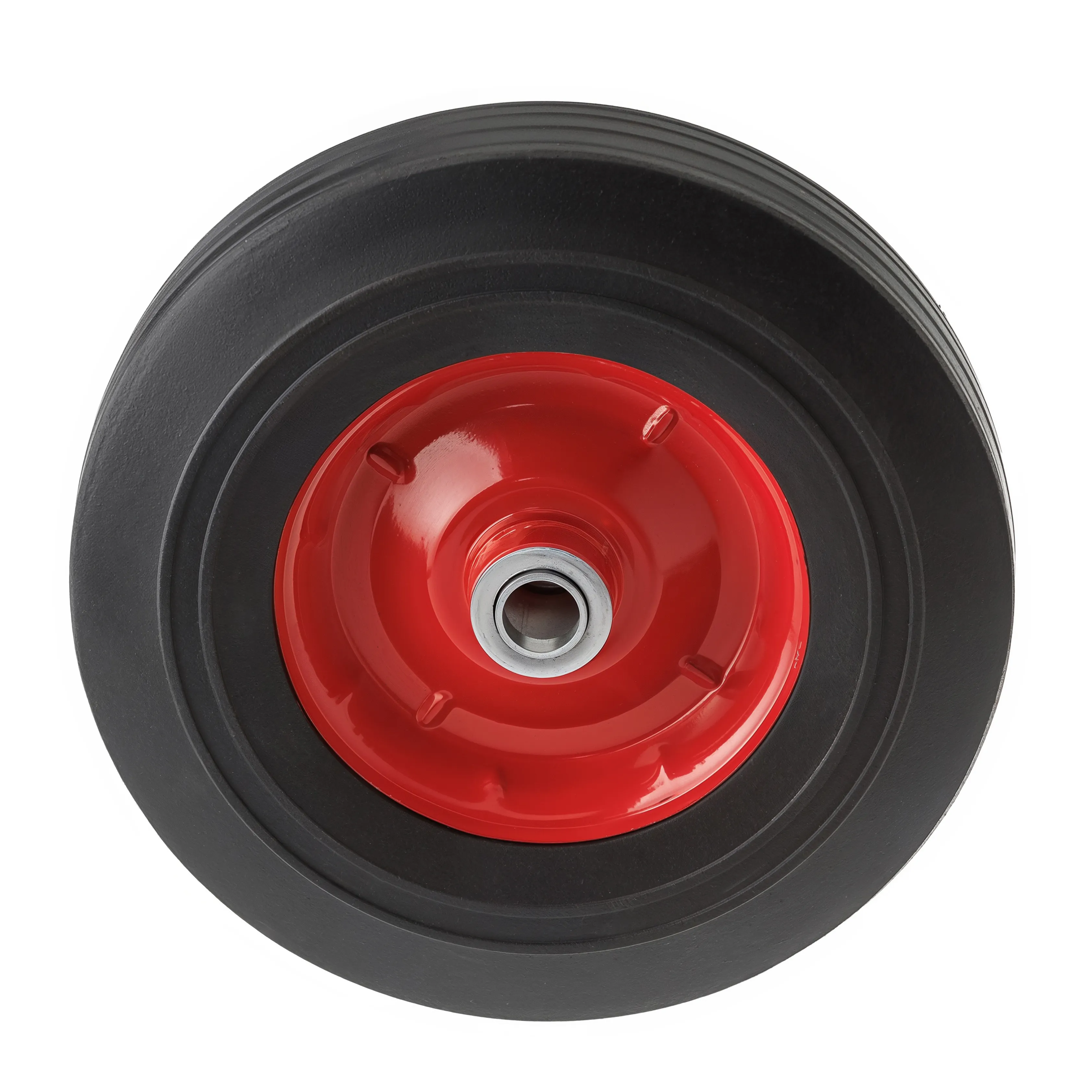 Промышленное литое колесо, диаметр 250мм, металлический обод, симметричная ступица, роликовый подшипник, отвестие под ось 20мм - SR 1901